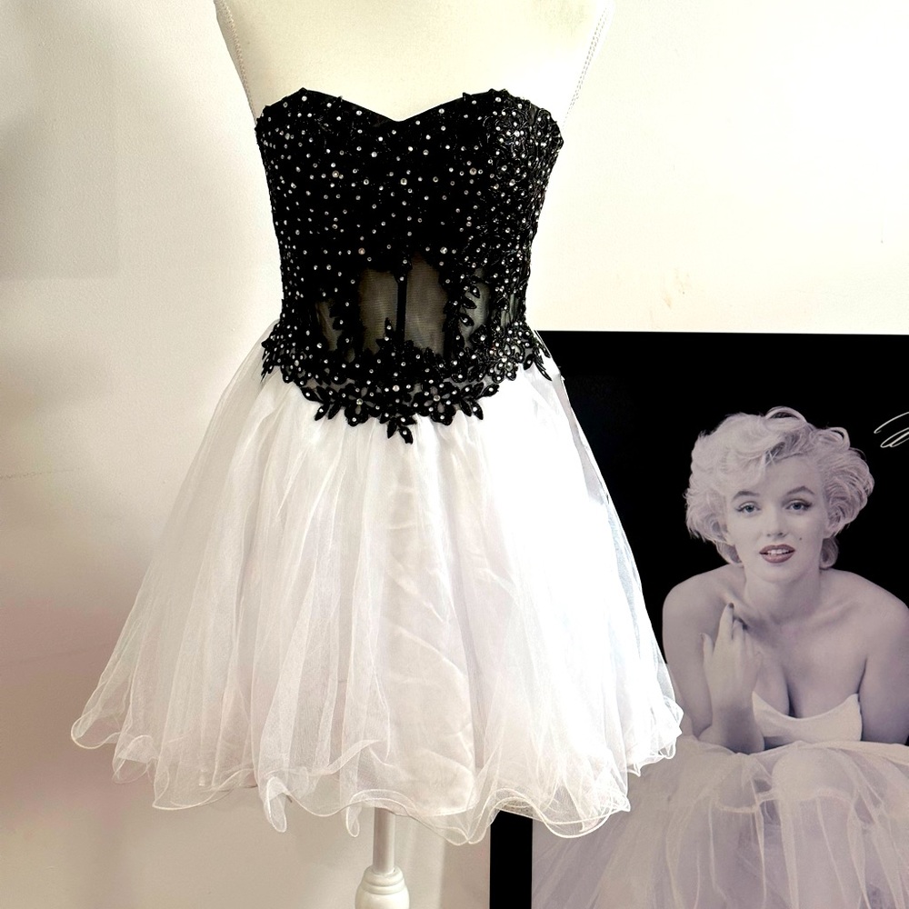Blondie Nites Black/White sparkle tulle babydoll special occasion dress